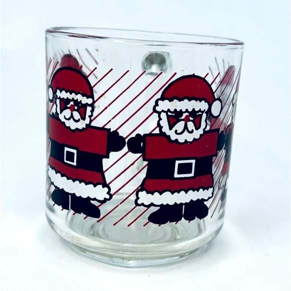 Luminarc Clear Glass Mug Red Santa Print Christmas Holiday Vintage Coffee Tea Ho - Picture 3 of 7